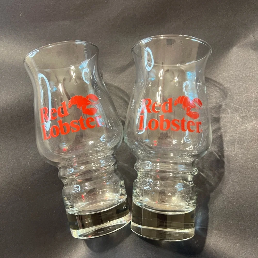 Vintage Red Lobster Collectible Hurricane Glasses Set‎ of 2